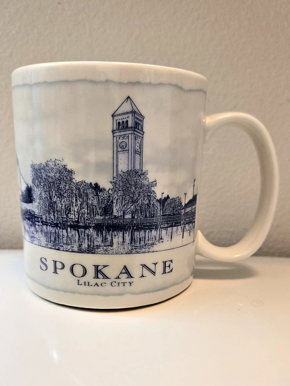 Starbucks Spokane Lilac City Architecture Series Mug Blue & White